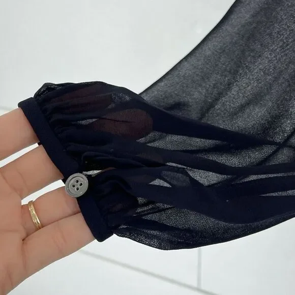 Badgley Mischka Collection Long Sleeve Pleated Wrap Gown Maxi Dress Midnight 4 - Picture 6 of 11